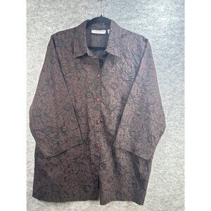 Sag Harbor Womens 1X Floral Button-Up Shirt Brown &‎ Black